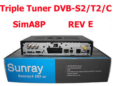 Sunray sr4 A8P sim card triple tuner DVB-S2/T2/C + WiFi TV receiver