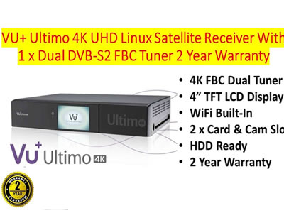 VU+ Ultimo 4K UHD Linux Satellite Receiver with 1 x Dual DVB-S2 FBC Tuner